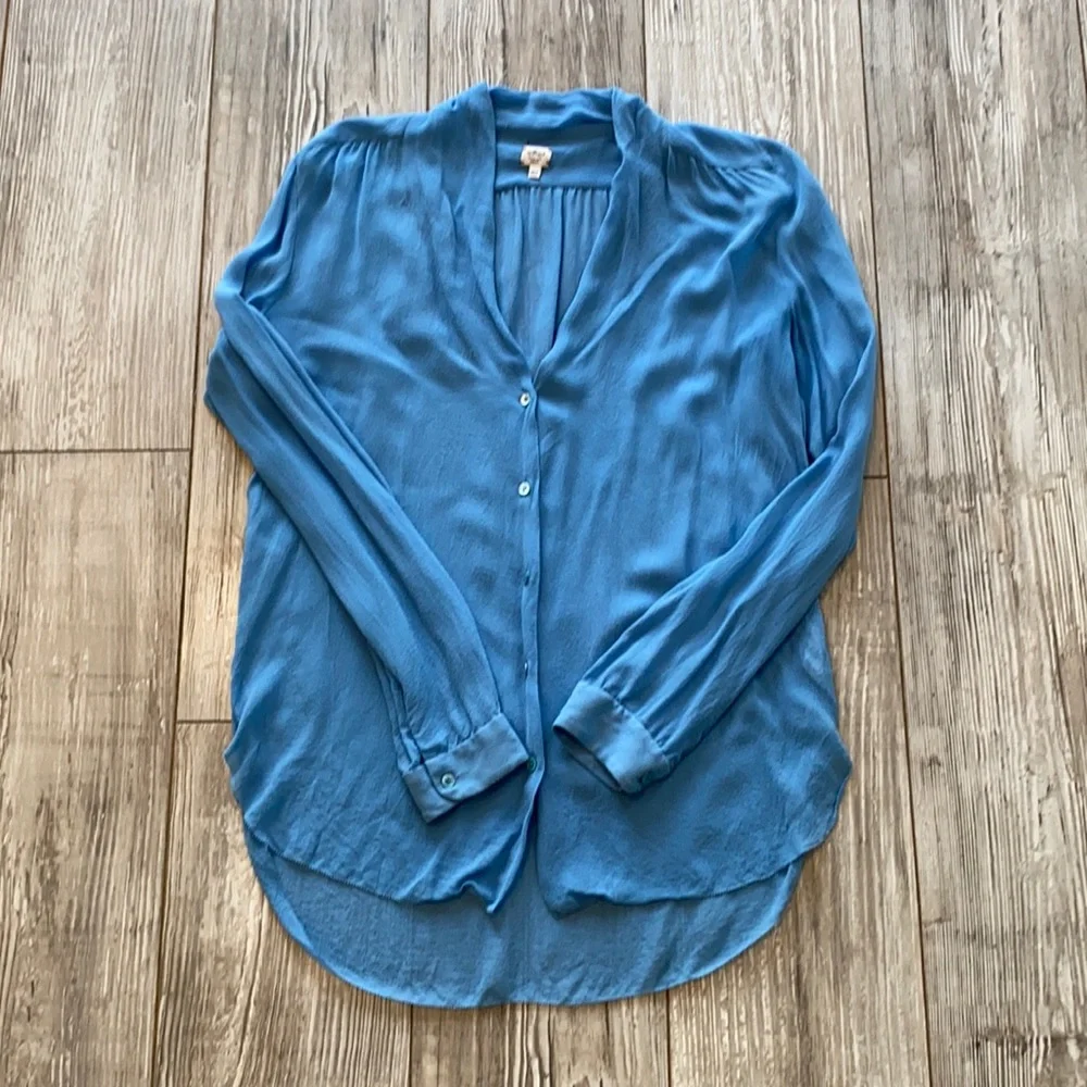Wilfred Blue Long Sleeve 100% Silk Blouse - Picture 1 of 10